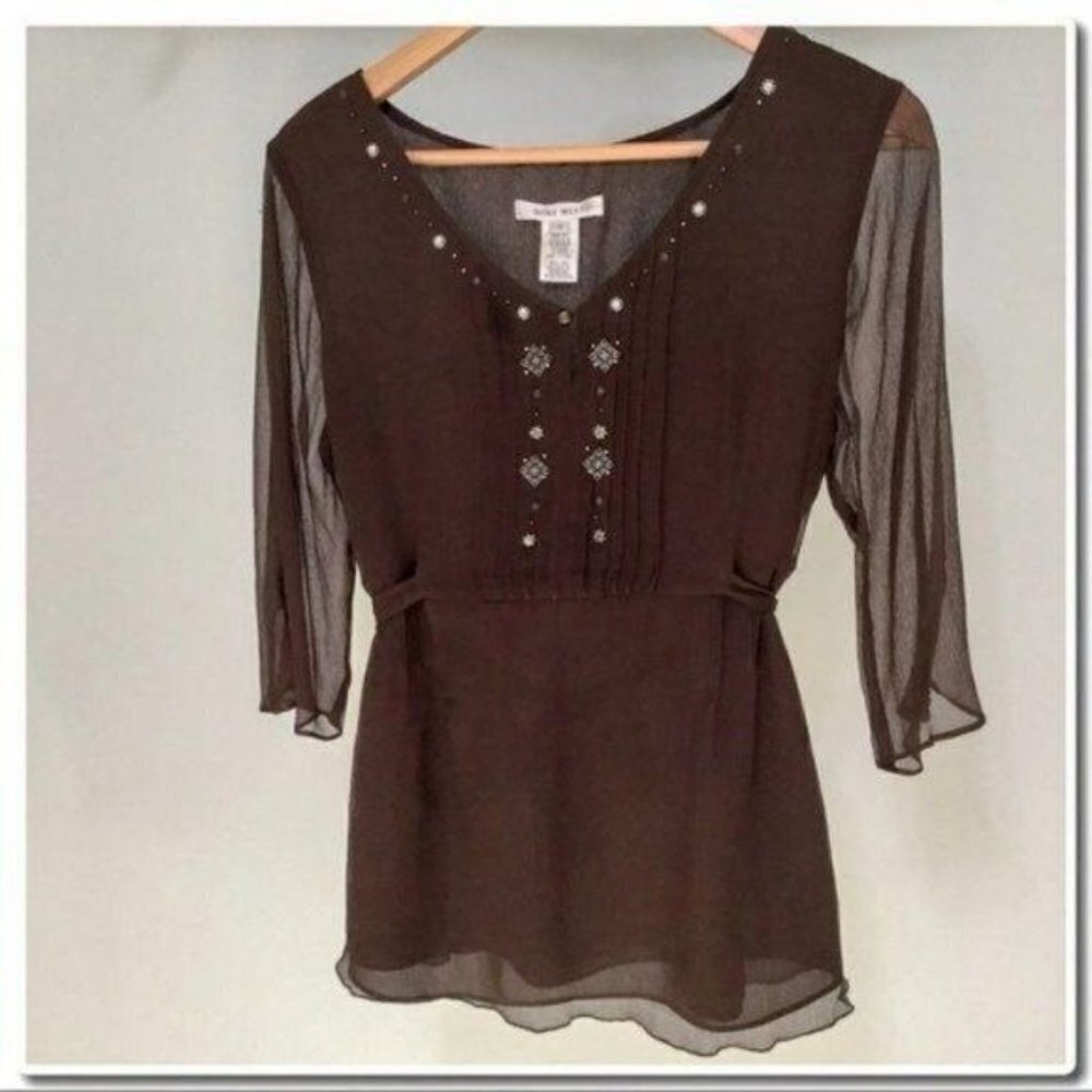 𝅺NINE West Embroidered Tunic with Back Tie - Picture 3 of 5